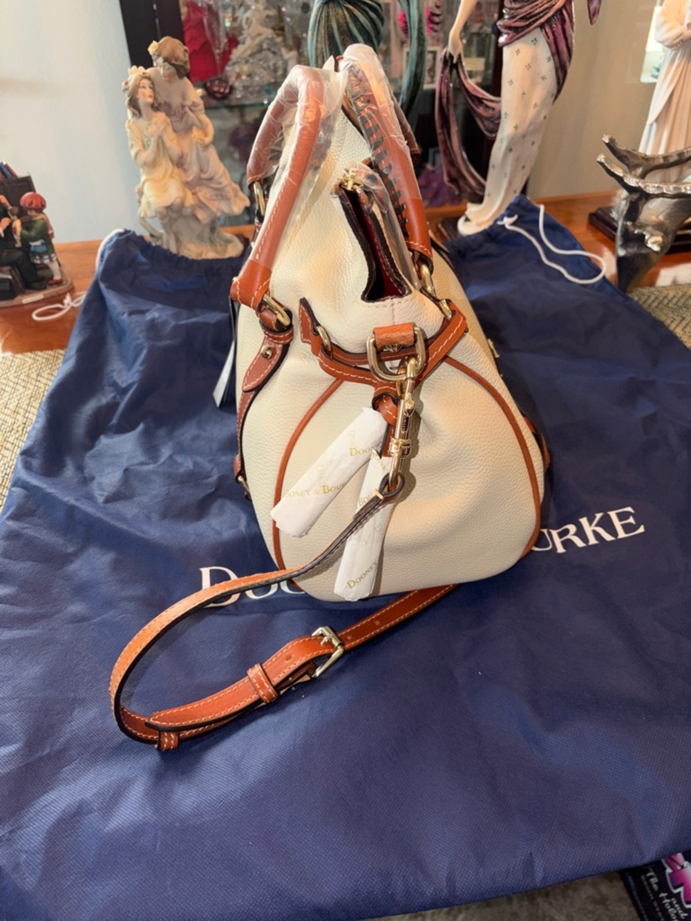 Dooney & Bourke Cream Satchel with Tan Trim - Picture 3 of 14